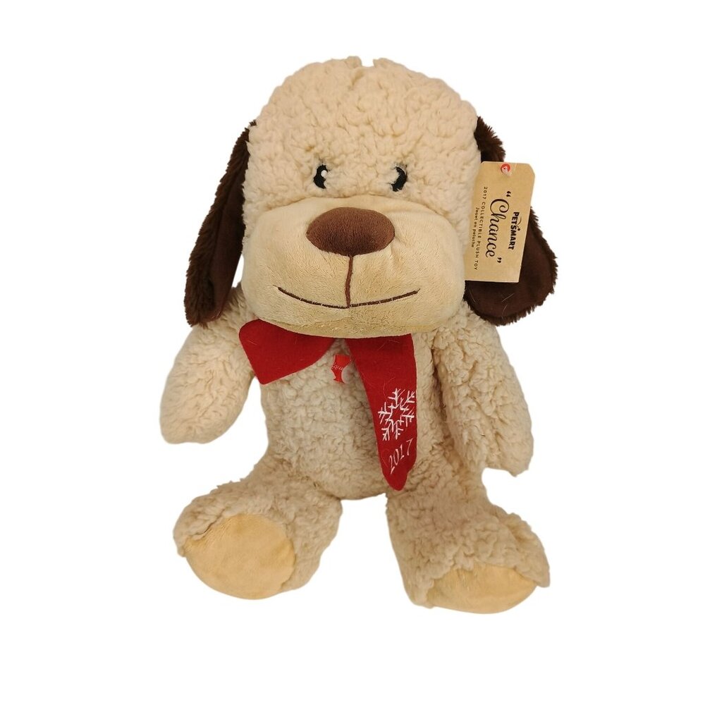 Petsmart Chance Collectible Holiday Plush Dog Cream & Brown Polyester Fibers 14"